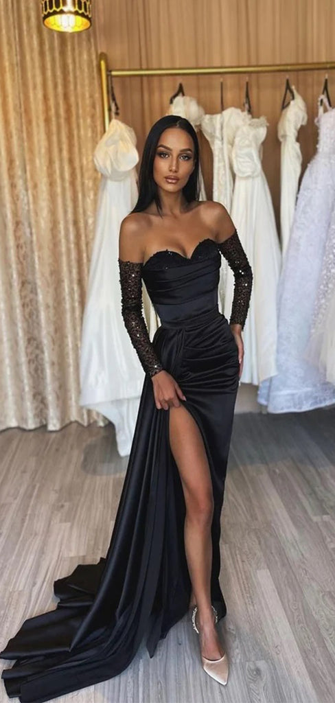 Charming Black Mermaid Sweetheart Side Slit Popular Long Evening Dresses, Formal Dresses, Birthday Party, WGP556