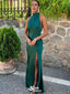 Sexy Green Halter Mermaid Side Slit Long Sleeveless Long Party Prom Dresses,Evening Dress Online, WGP771