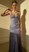 Fancy Lavender Floral Embroidered Prom Dress Spaghetti Strap Lace Evening Gown,WGP2207