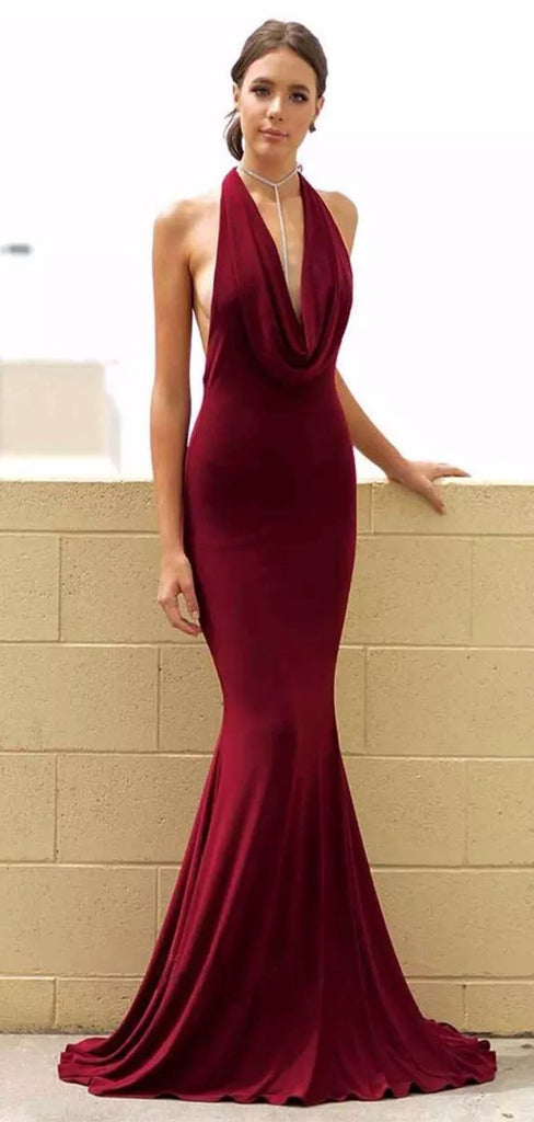 Sexy Red V-Neck Mermaid Long Sleeveless Long Party Prom Dresses,Evening Dress Online, WGP787