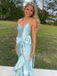 Sexy Baby Blue Spaghettti Strap Mermaid Side Slit Long Sleeveless Long Party Prom Dresses,Evening Dress Online, WGP792