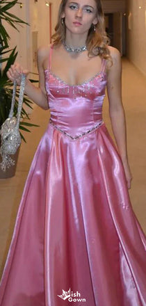 Casual Spaghetti Strap A-line Long Prom Dress Ideas, Evening Party Dresses,WGP1743