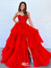 Gorgeous Red A-Line Sweetheart Side Slit Popular Long Evening Dresses, Formal Dresses, Birthday Party, WGP567