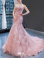 Elegant Pink Floral Strapless Sweetheart Mermaid Lace up Back Party Dress Long Prom Dresses to Impress, WGP947