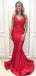 Sexy Red Mermaid Spaghetti Straps V Neck Long Prom Dresses PG1161