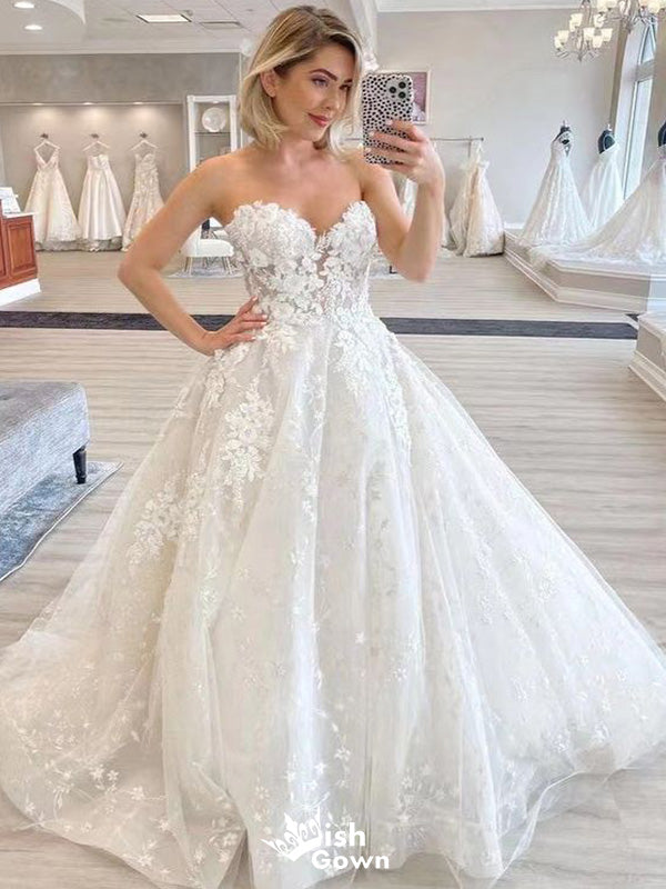 Sexy Sweetheart Sleeveless Applique Popular Bridal Long Wedding Dresses, WDH104