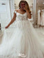 Gorgeous Tulle V Neck Cap Sleeve Applique Popular Bridal Long Wedding Dresses, WDH107