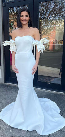 Elegant Mermaid Sweetheart Off Shoulder With Train Popular Bridal Long Wedding Dresses, WDH113