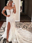 Sexy Mermaid Off Shoulder Sweetheart Sleeveless With Trailing Side Slit Lace Popular Bridal Long Wedding Dresses, WDH132