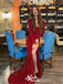 Sexy Red Mermaid Side Slit Long Sleeves Party Prom Dresses,Evening Dresses,WGP291