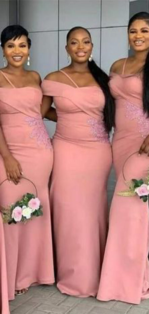 Unique Dark Pink Mermaid Applique Popular Cheap Maxi Long Wedding Guest Bridesmaid Dresses,WGM276