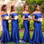 Elegant Blue Mermaid Off Shoulder Popular Cheap Maxi Long Wedding Guest Bridesmaid Dresses,WGM290