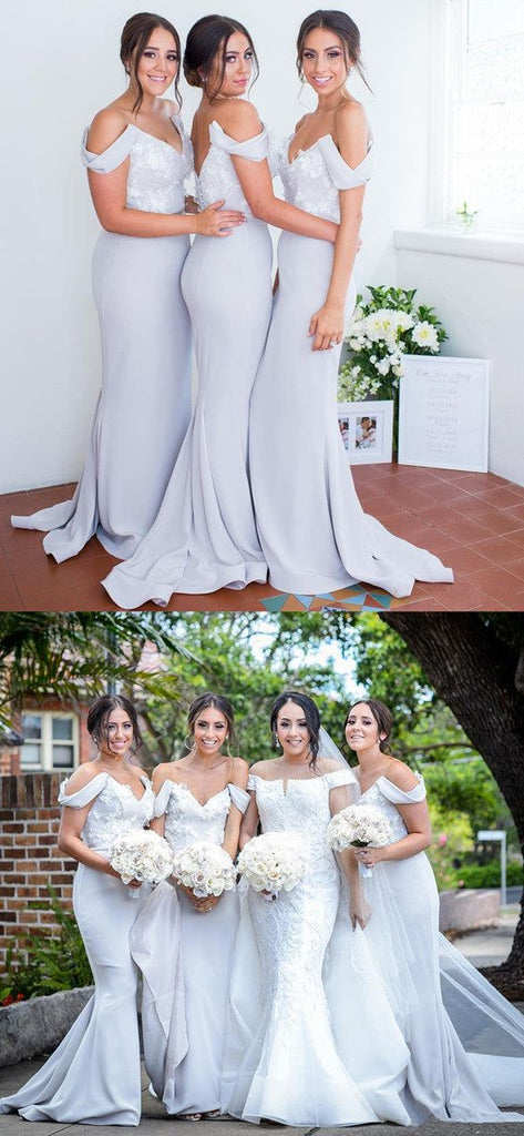 Elegant Mermaid Off Shoulder V Neck Sleeveless Applique Popular Cheap Maxi Long Wedding Guest Bridesmaid Dresses,WGM316