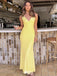 Elegant Yellow Mermaid Spaghetti Straps V Neck Cheap Maxi Long Party Prom Gowns,Evening Dresses,WGP409