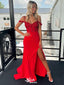 Gorgeous Red Mermaid Spaghetti Straps Side Slit Sequin Cheap Maxi Long Party Prom Gowns,Evening Dresses,WGP444