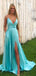 Simple A-Line Spaghetti Straps V Neck Sleeveless Side Slit Cheap Maxi Long Party Prom Gowns,Evening Dresses,WGP453