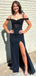 Shiny Black Mermaid Sweetheart Spaghetti Straps Sleeveless Side Slit Sequin Cheap Maxi Long Party Prom Gowns,Evening Dresses,WGP467