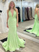 Sexy Fresh Green Mermaid V Neck Sleeveless Lace Up Cheap Maxi Long Party Prom Gowns,Evening Dresses,WGP508