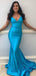 Simple Blue Mermaid Spaghetti Straps V Neck Sleeveless Cheap Maxi Long Party Prom Gowns,Evening Dresses,WGP511