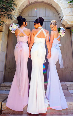 Elegant V-Neck Sleeveless Mermaid Long Bridesmaid Dresses Online,WGM469
