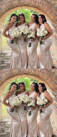 Sexy Mermaid One Shoulder Popular Cheap Maxi Long Wedding Guest Bridesmaid Dresses,WGM237