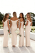 Modern Champagne Off the Shoulder Satin Bridesmaid Gown with Unique Side Tie Sleeves,WGM475