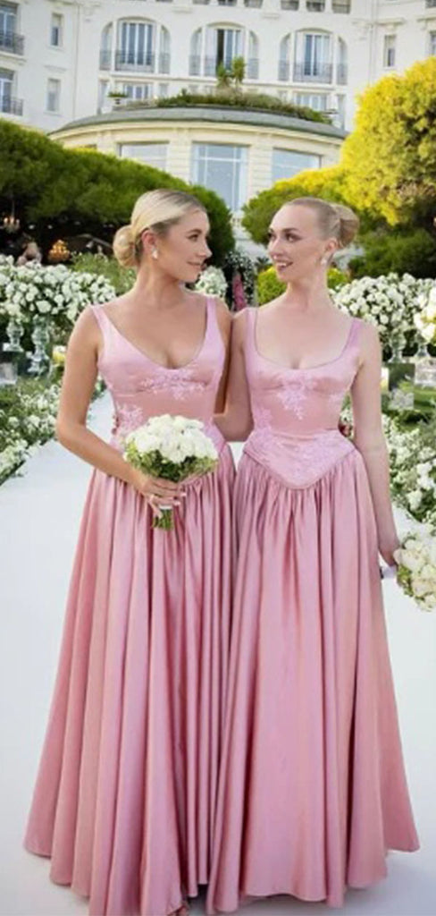 Elegant Pink Spaghetti Strap Sleeveless A-Line Long Bridesmaid Dresses Online,WGM464
