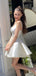 Elegant White Square Ball Gown Spaghetti Strap Popular Cheap Short Homecoming Dresses, EPT257