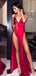 Sexy Red Sheath V-neck High Slit Party Prom Dresses,Evening Dresses,WGP302