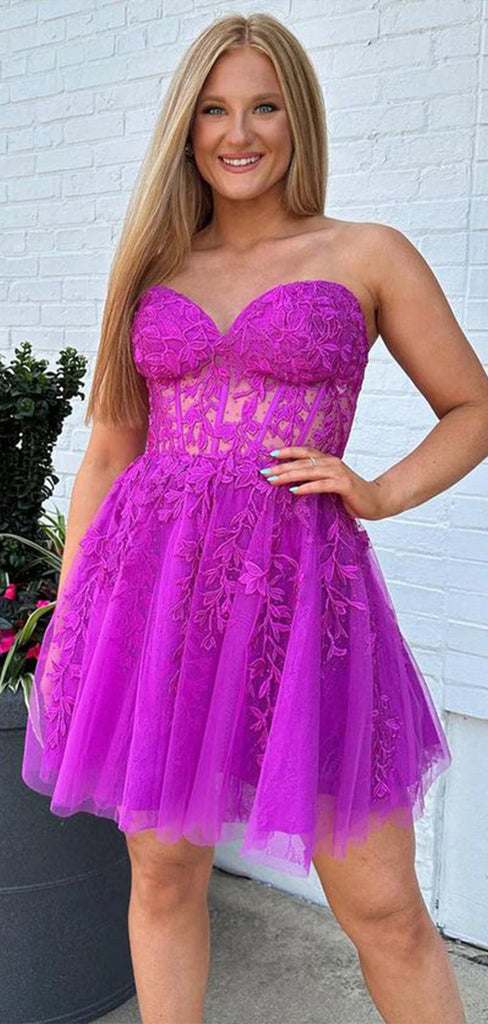 Gorgeous Purple Sweetheart Sleeveless Lace Cheap Short Homecoming Dresses, EPT166