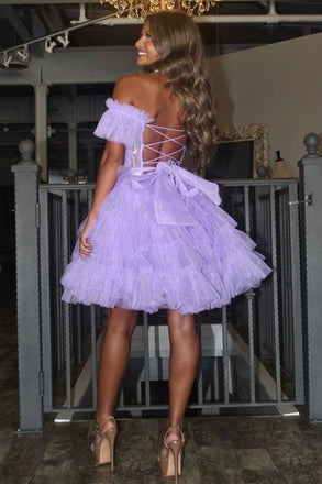 Gorgeous Lavender Off Shoulder Sweetheart Sleeveless Lace Up Cheap Short Homecoming Dresses, EPT167