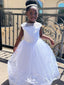Cute Round The Neck Illusion Applique Ball Gown Little Long Flower Girl Dresses, Wedding Flower Girl Dresses, FGD028