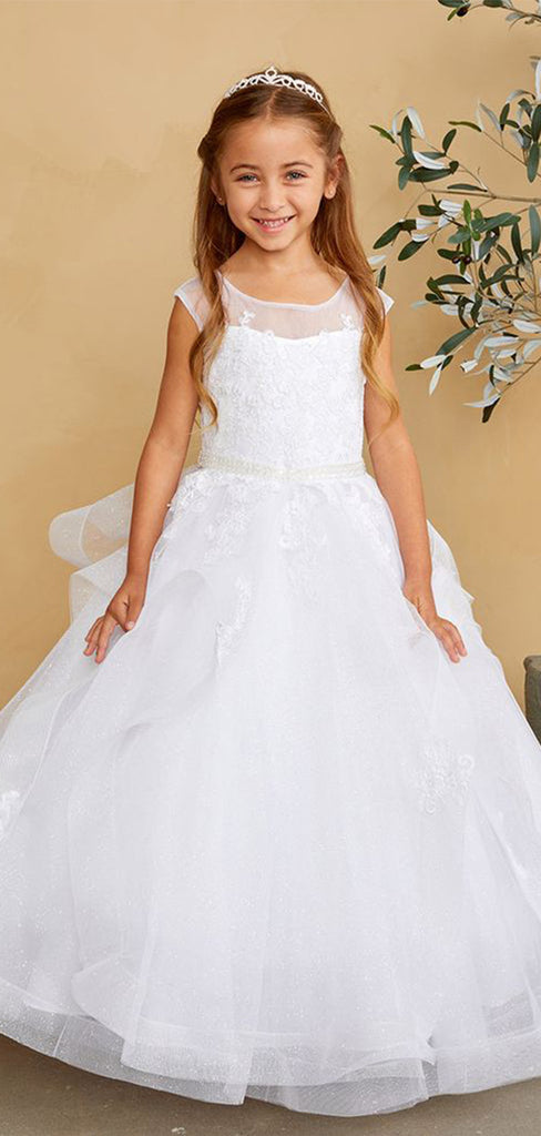 Lovely Tulle Round Neck Sleeveless Lace Little Long Flower Girl Dresses, Wedding Flower Girl Dresses, FGD032