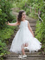 Cute White Round Neck Sleeveless Applique Little Long Flower Girl Dresses, Wedding Flower Girl Dresses, FGD036