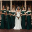 Sexy Green Mermaid Off Shoulder Maxi Long Wedding Guest Bridesmaid Dresses,WGM185