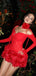 Sexy Red Spaghetti Strap Long Sleeve A-Line Short Homecoming Dresses For Party, EPT673