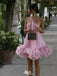 Unique Pink Floral V-Neck A-Line Short Homecoming Dresses For Birthday Party, EPT703