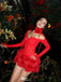 Sexy Red Spaghetti Strap Long Sleeve A-Line Short Homecoming Dresses For Party, EPT673