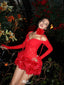 Sexy Red Spaghetti Strap Long Sleeve A-Line Short Homecoming Dresses For Party, EPT673