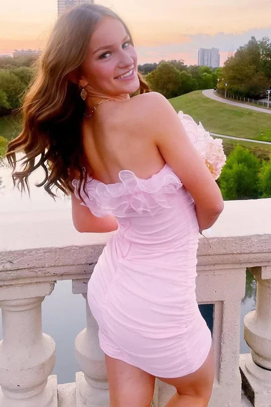 Elegant Pink Floral Mermaid Short Homecoming Dresses For Birthday Party, EPT706