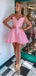 Gorgeous A-Line Spaghetti Straps V Neck Short Homecoming Dresses, EPT127