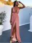 Sexy Pink A-line V-neck Side Slit Maxi Long Party Prom Dresses, Evening Dress,WGP277