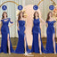 Royal Blue Mermaid Sexy High Slit Burnt Brown Satin Long Bridesmaid Dresses, WGM012