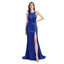 Royal Blue Mermaid Sexy High Slit Burnt Brown Satin Long Bridesmaid Dresses, WGM012