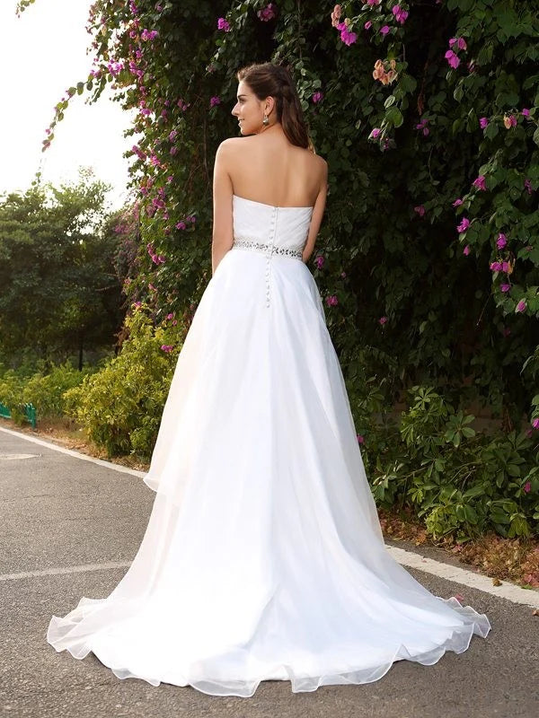 Charming Strapless Short Front Long Back Popular Bridal Long Wedding Dresses, WDH083