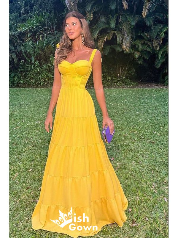 Simple Yellow A-line Straps Party Prom Dresses,Evening Dresses Online,WGP295