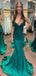 Sexy Emerald Green Mermaid Spaghetti Straps V Neck Sleeveless Lace Up Cheap Maxi Long Party Prom Gowns,Evening Dresses,WGP510