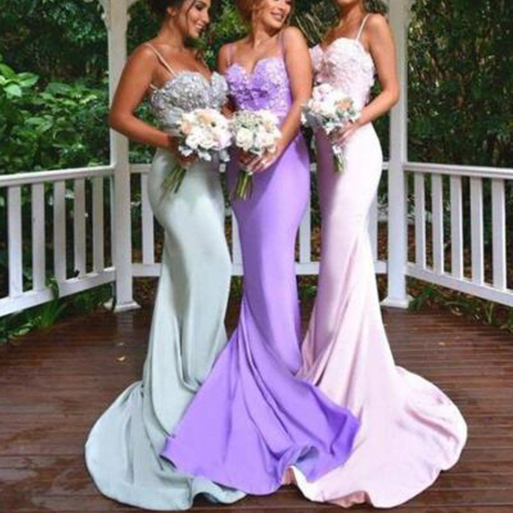 New Arrival Online Sexy Mermaid Backless Spaghetti Strap Sweet Heart Lace Long Bridesmaid Dresses, WG119