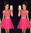 Sexy Two Pieces Beaded Hot Pink Halter homecoming prom dresses, CM0016