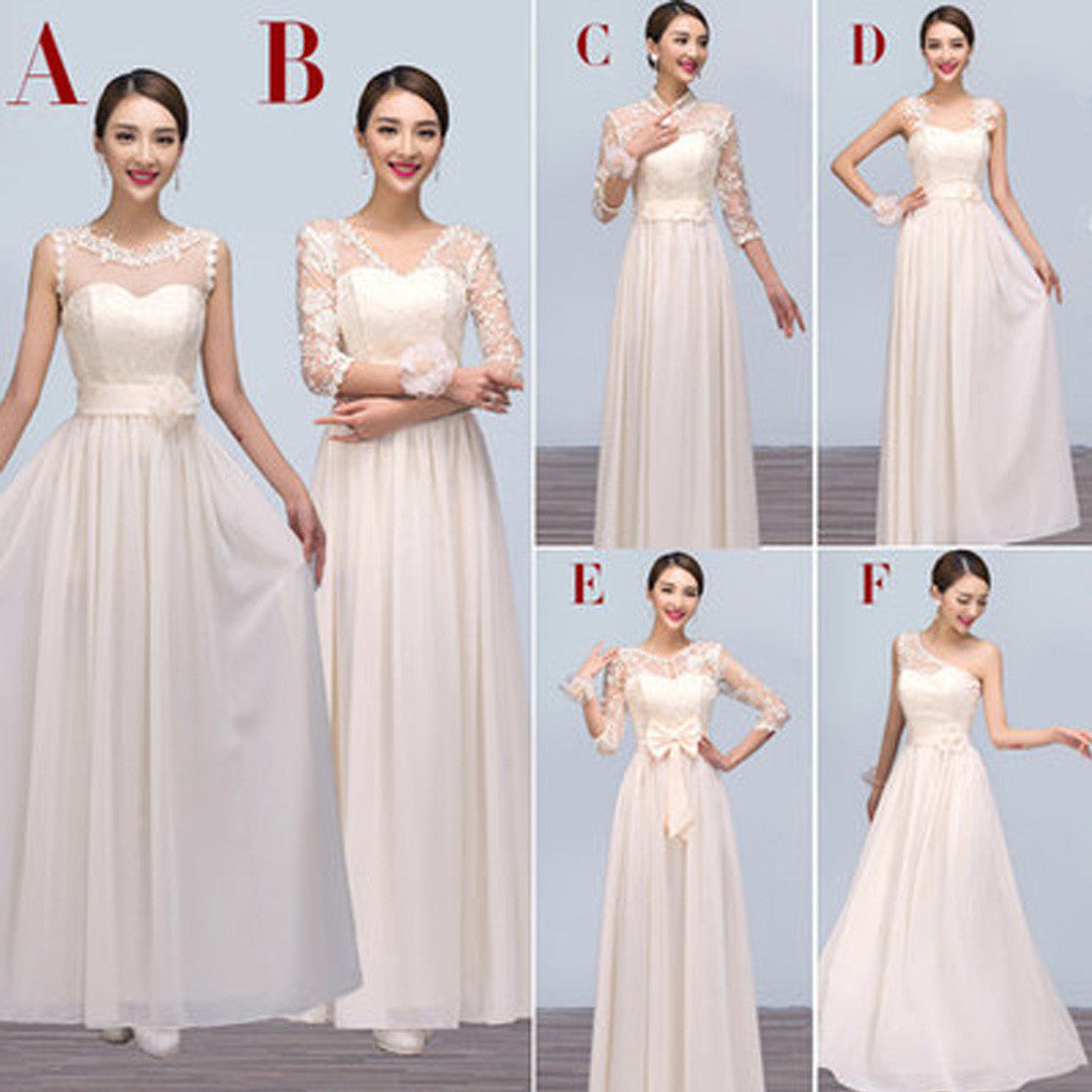 Mismatched Chiffon Lace Long Different Styles Cheap Floor-Length Bridesmaid Dresses, WG121